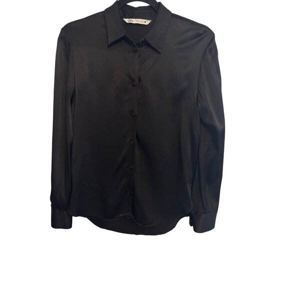 2/$30 Zara XS Black Satin Button-Up Blouse - Picture 11 of 12